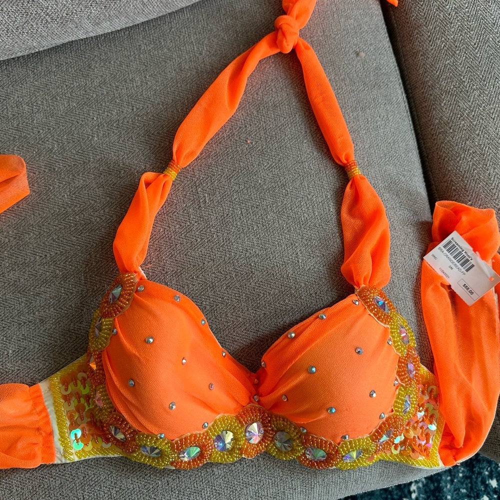 Orange beaded sparkly bra - Halloween,  burning man, Mardi Gras